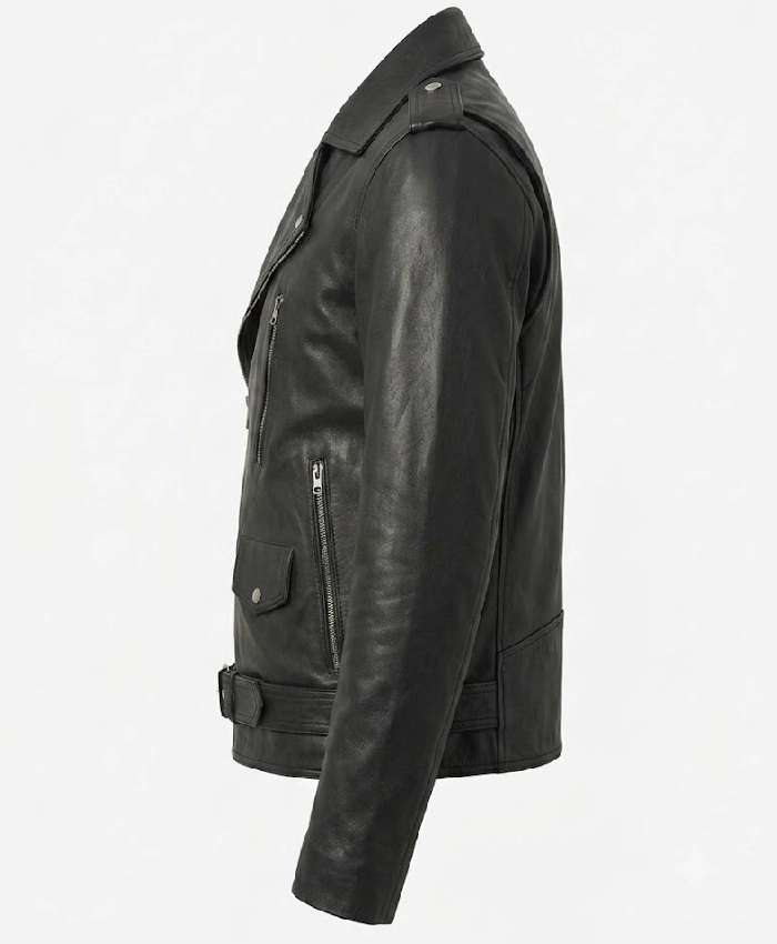 Mens Lambskin Asymmetrical Biker Belted Jacket