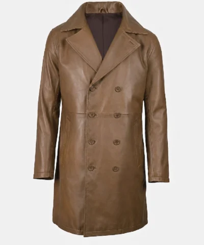 Mens Lambskin Leather Brown Car Coat For Sale