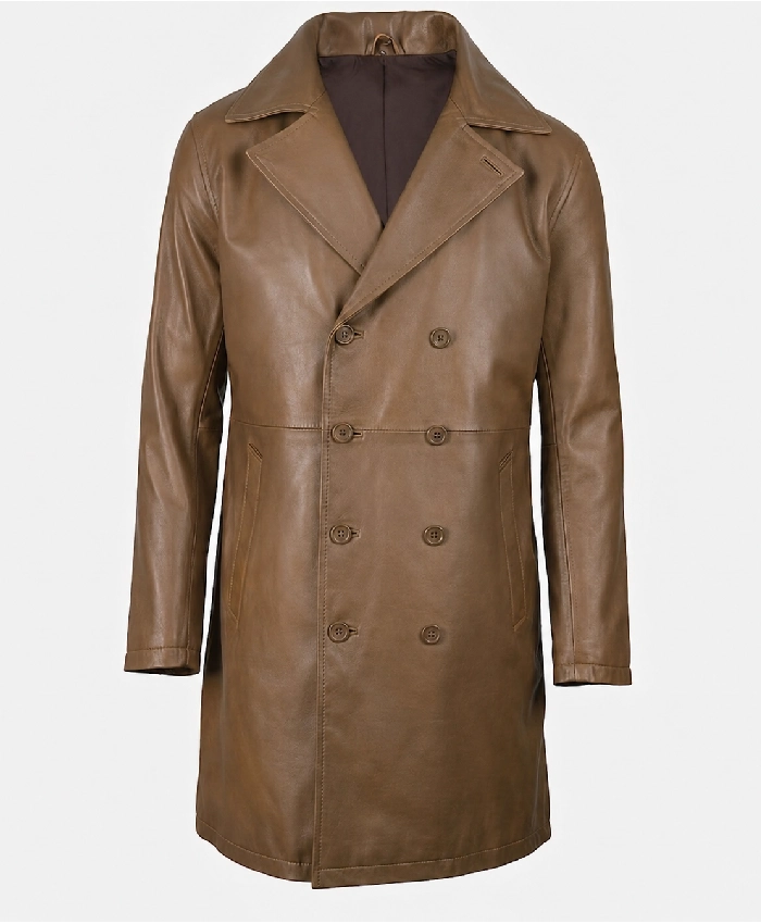Mens Lambskin Leather Brown Car Coat For Sale