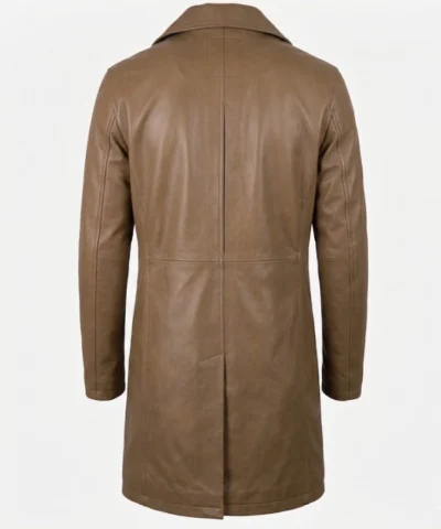 Mens Lambskin Leather Brown Trench Car Coat For Sale