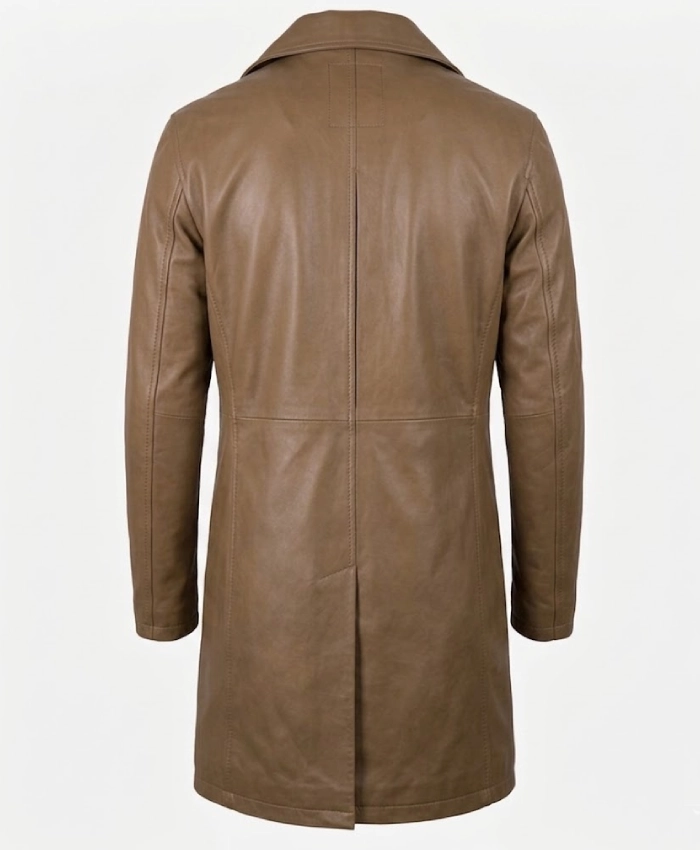 Mens Lambskin Leather Brown Trench Car Coat For Sale
