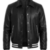 Mens Leather Shirt Collar Varsity Jacket