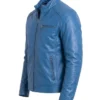 Mens Leather Stand Quilted Jacket