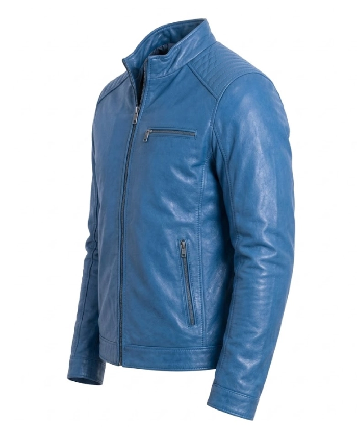Mens Leather Stand Quilted Jacket