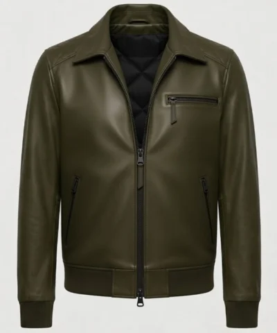 Mens Olive Green Quilted Shoulders Bomber Jacket