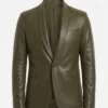 Mens Olive Green Single Button Leather Blazer