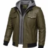 Mens Olive Green Waxed Leather Jacket