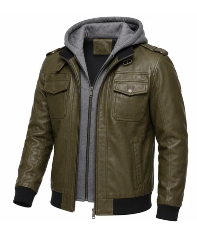 Mens Olive Green Waxed Leather Jacket