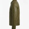 Mens Olive Leather Trucker Jacket