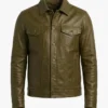 Mens Olive Leather Trucker Jacket For Sale 