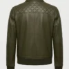 Mens Olive Quilted Shoulders Leather Bomber Jacket