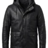 Mens Onyx Black Hooded Leather Jacket