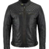 Mens Quilted Cafe Racer Biker Jacket