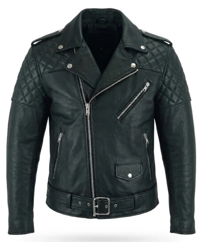 Mens Quilted Cafe Racer Green Biker Jacket