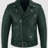 Mens Quilted Cafe Racer Green Jacket