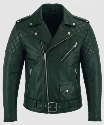 Mens Quilted Cafe Racer Green Jacket