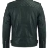Mens Quilted Shoulder Cafe Racer Green Leather Jacket