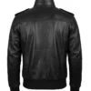 Mens Real Cowhide Leather Black Bomber Jacket Back View