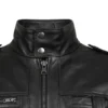 Mens Real Cowhide Leather Black Bomber Jacket Collar Close Up
