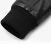 Mens Real Cowhide Leather Black Bomber Jacket Sleeve Close Up