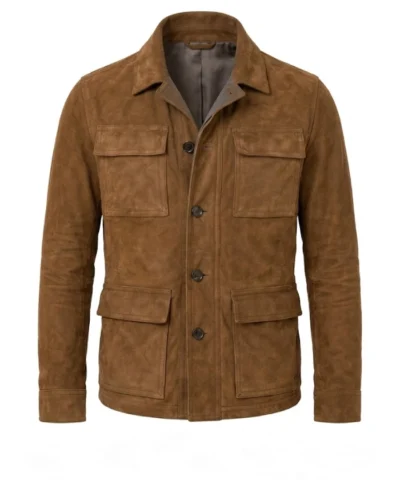 Mens Slim Fit Brown Suede Leather Jacket