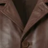 Mens Tan Distressed Leather Car Coat Close Up Collar and Closure