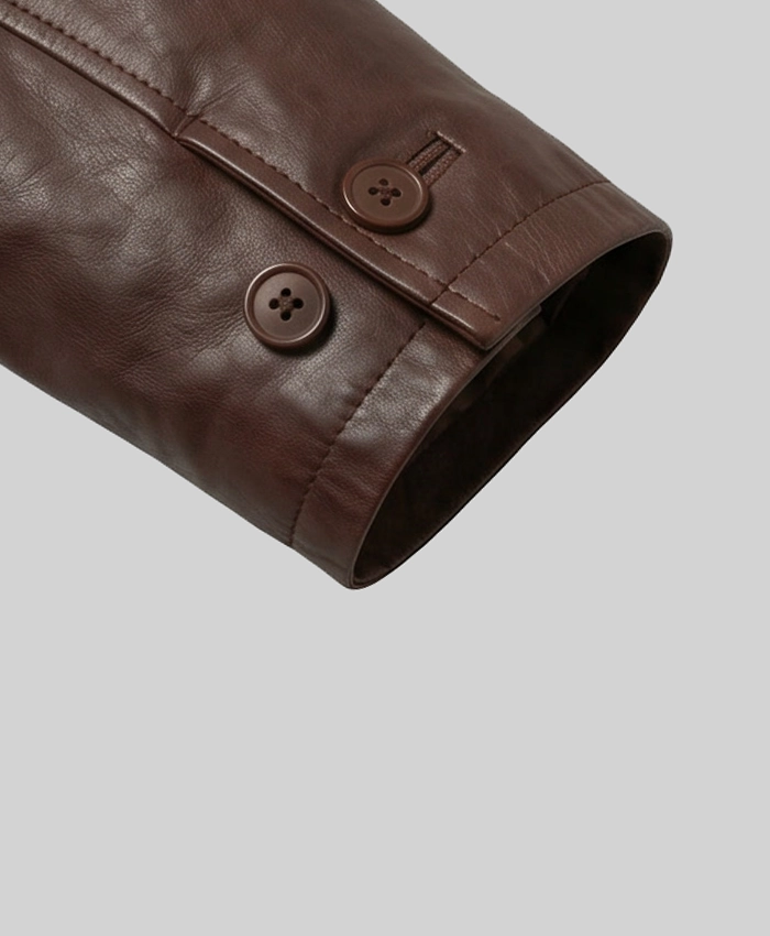Mens Tan Distressed Leather Car Coat Close Up Cuff