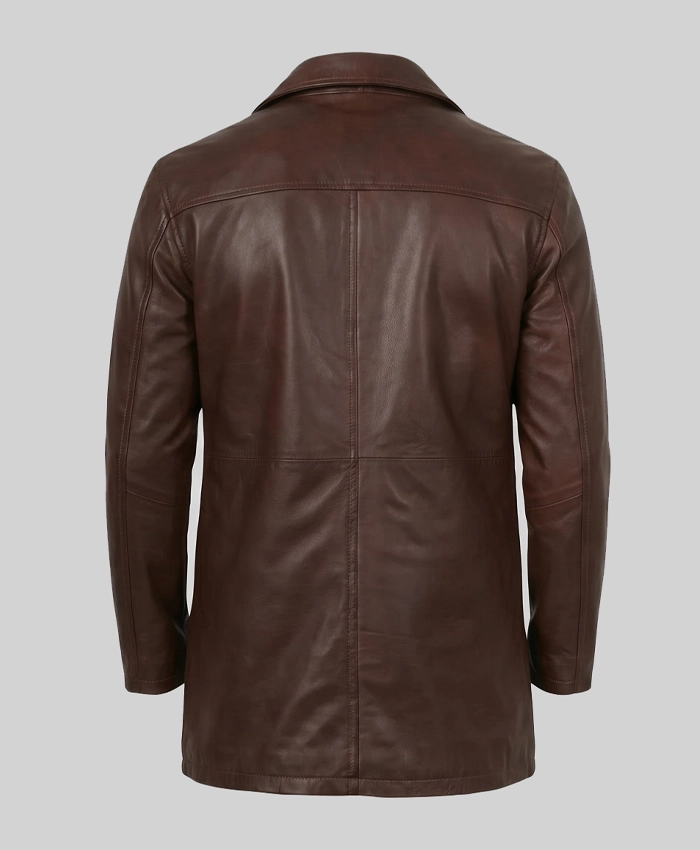 Mens Tan Distressed Leather Car Coat