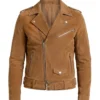 Mens Tan Real Suede Biker Style Jacket