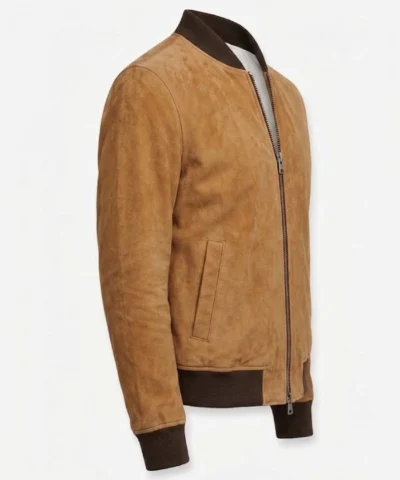 Mens Tan Suede Bomber Jacket