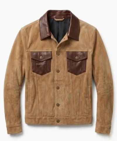 Mens Tan Suede Jacket with Real Leather Detail