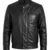 Mens Triple Pocket Leather Bomber Jacket