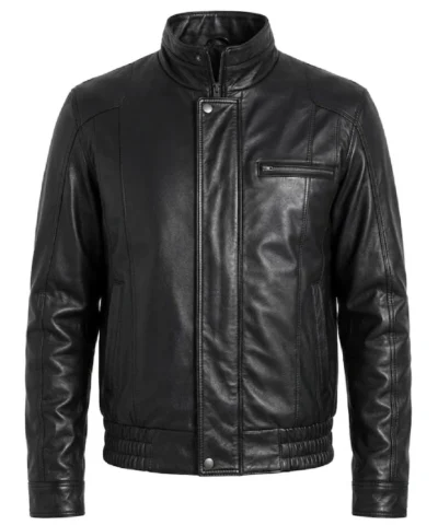 Mens Triple Pocket Leather Bomber Jacket