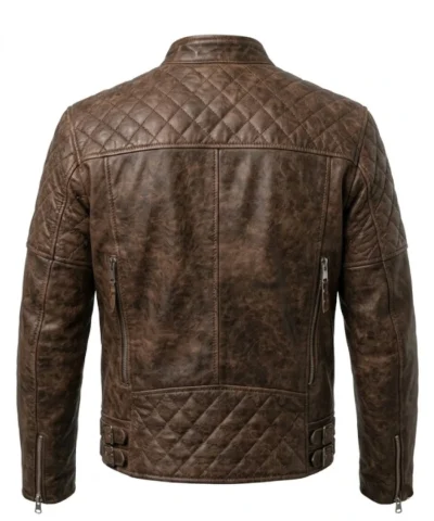 Mens Vintage Distressed Brown Leather Motorcycle Jacket