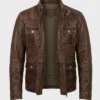 Mens Vintage Motorcycle Brown Distressed Jacket