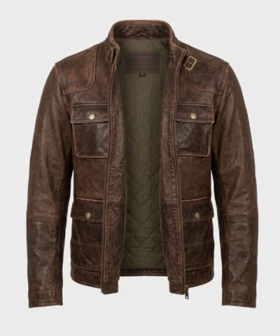 Mens Vintage Motorcycle Brown Distressed Jacket
