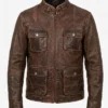 Mens Vintage Motorcycle Brown Distressed Leather Jacket