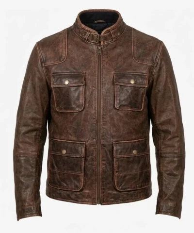 Mens Vintage Motorcycle Brown Distressed Leather Jacket