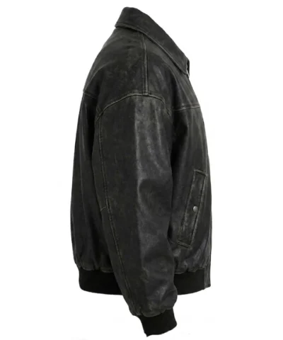 Mens Waxed Oversized Black Bomber Drop Shoulder Jacket
