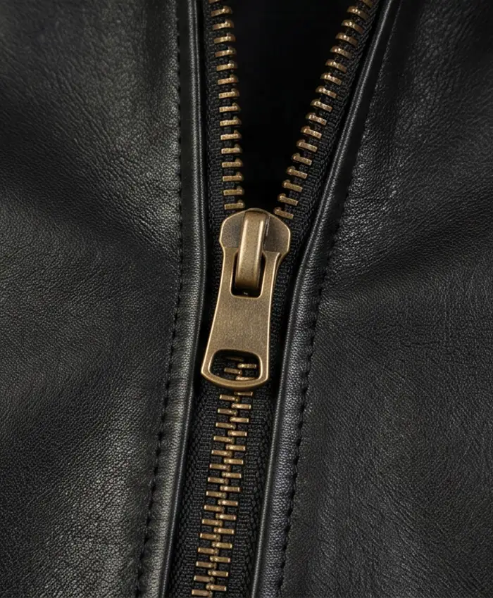 Mens premium black leather jacket with mystical design and modern slim fit