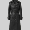Moonlight Black Leather Trench Coat with Belt For Womens