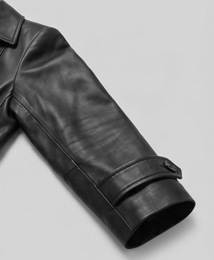 Moonlight Black Leather Trench Coat with Belt Women