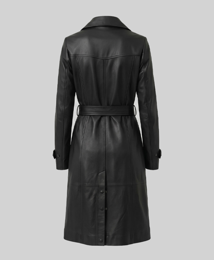Moonlight Black Leather Trench Coat with Belt Womens
