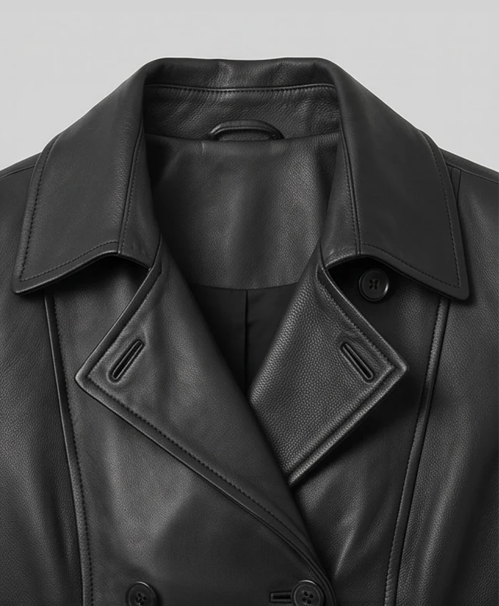Moonlight Leather Trench Black Coat with Belt For Womens