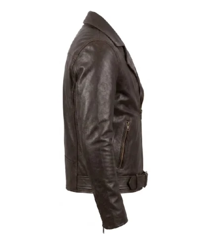 Noah Brown Leather Biker Full Zip Jacket