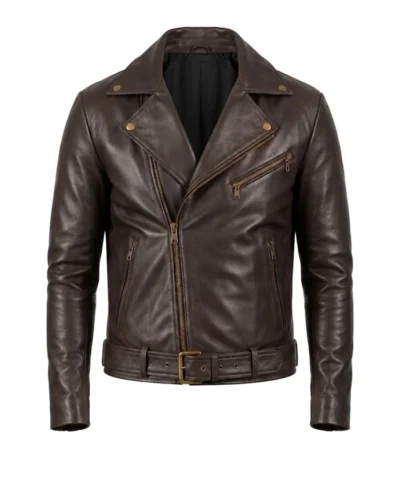 Noah Brown Leather Biker Jacket For Sale
