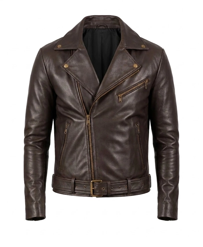 Noah Brown Leather Biker Jacket For Sale