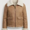 Nymeria Tan Suede Shearling Full Zip Jacket 