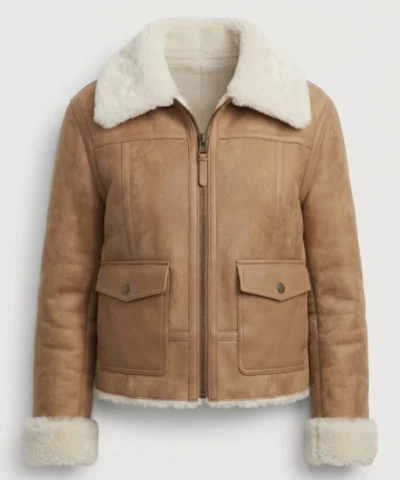 Nymeria Tan Suede Shearling Full Zip Jacket 