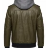 Olive Green Waxed Leather Jacket with Removable Hood